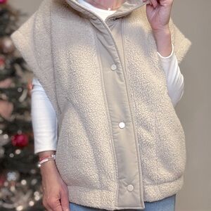 Women's Beige Sherpa Oversized Vest